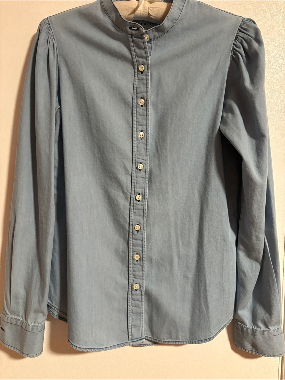 The Shirt by Rochelle Behrens Light Blue Button-Front Women's Top